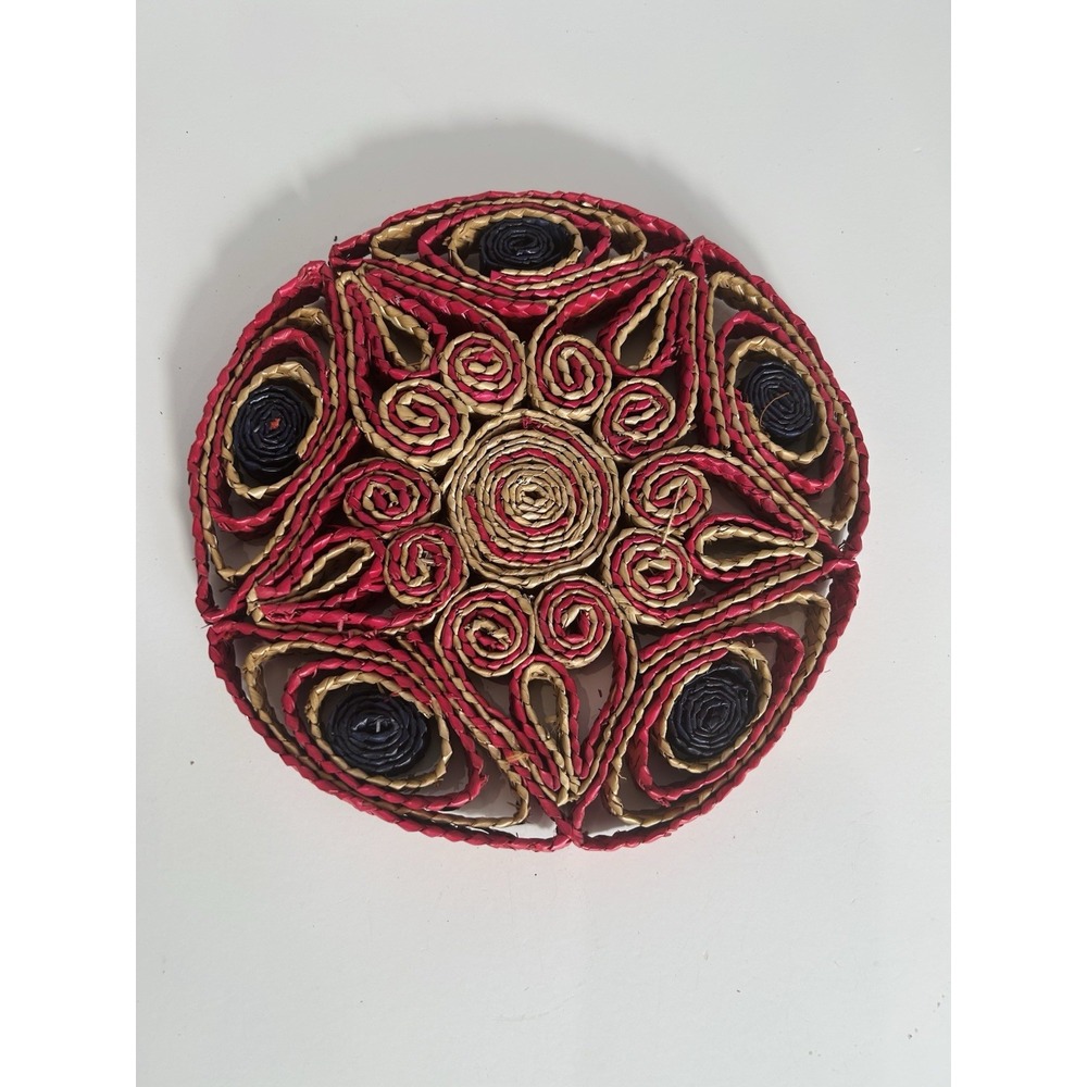 Vintage‎ Rattan Raffia Trivet Woven Straw Decorative Hot Pad Boho Kitchen Décor - Picture 2 of 4